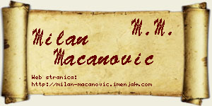 Milan Macanović vizit kartica